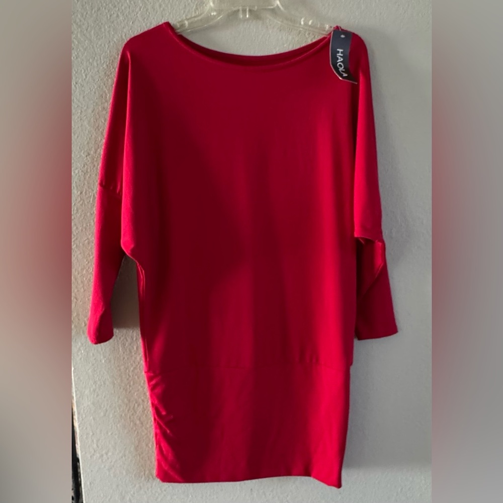 Haola Cotton Shift Style Dress Women’s  3/4 Sleeves Red Size Medium Knee Length